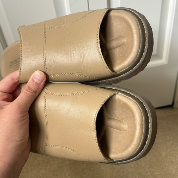 Vintage Skechers Y2K Tan Leather Platform Sandals Slip On Open Toe Slides 11 41 - Picture 2 of 10